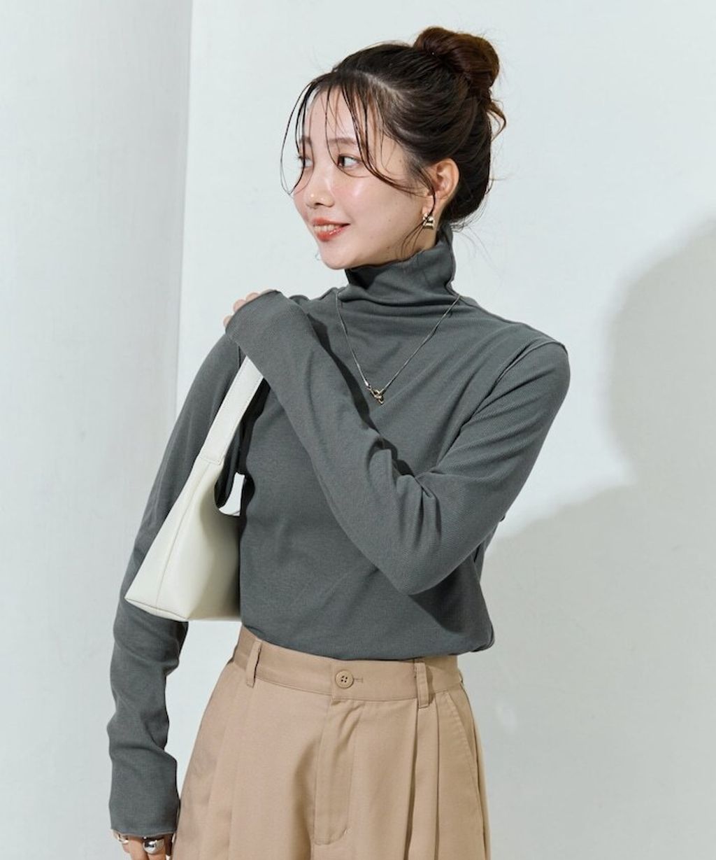 FREAKS STORE 吸濕發熱抗菌防臭羅紋捲邊高領長袖上衣_22