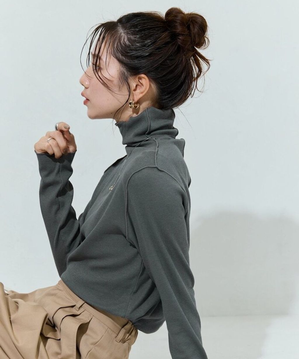 FREAKS STORE 吸濕發熱抗菌防臭羅紋捲邊高領長袖上衣_29