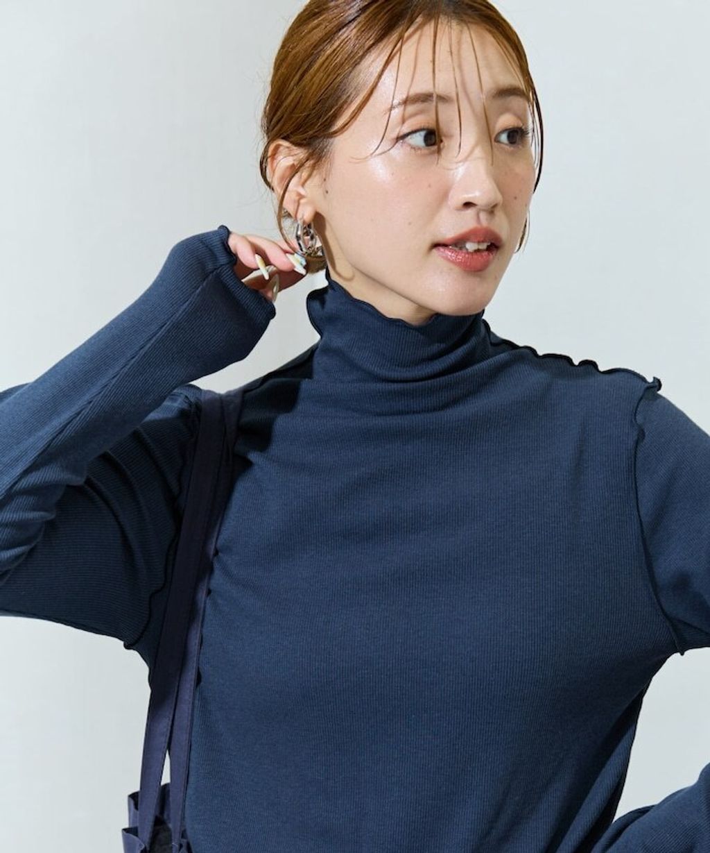 FREAKS STORE 吸濕發熱抗菌防臭羅紋捲邊高領長袖上衣_16