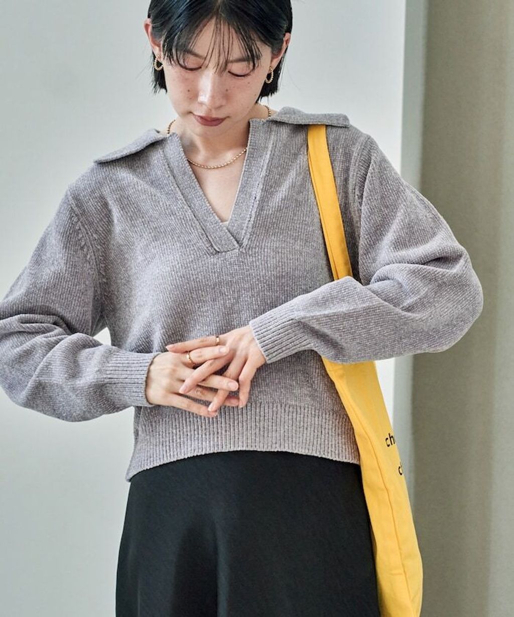 FREAKS STORE 毛絨紗線開領POLO針織上衣_2