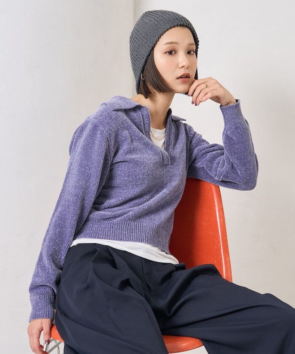 FREAKS STORE 毛絨紗線開領POLO針織上衣_5