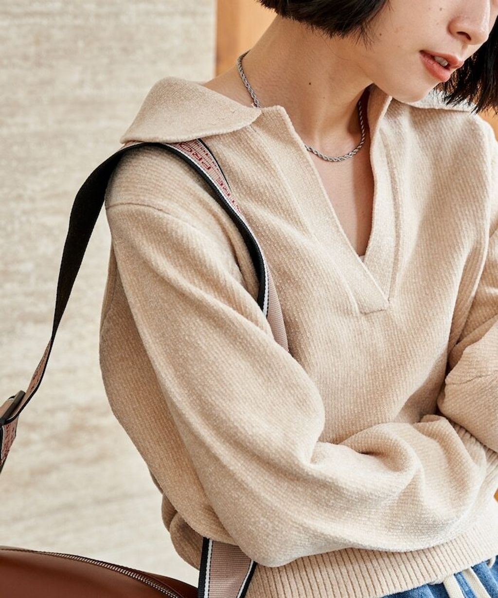 FREAKS STORE 毛絨紗線開領POLO針織上衣_1