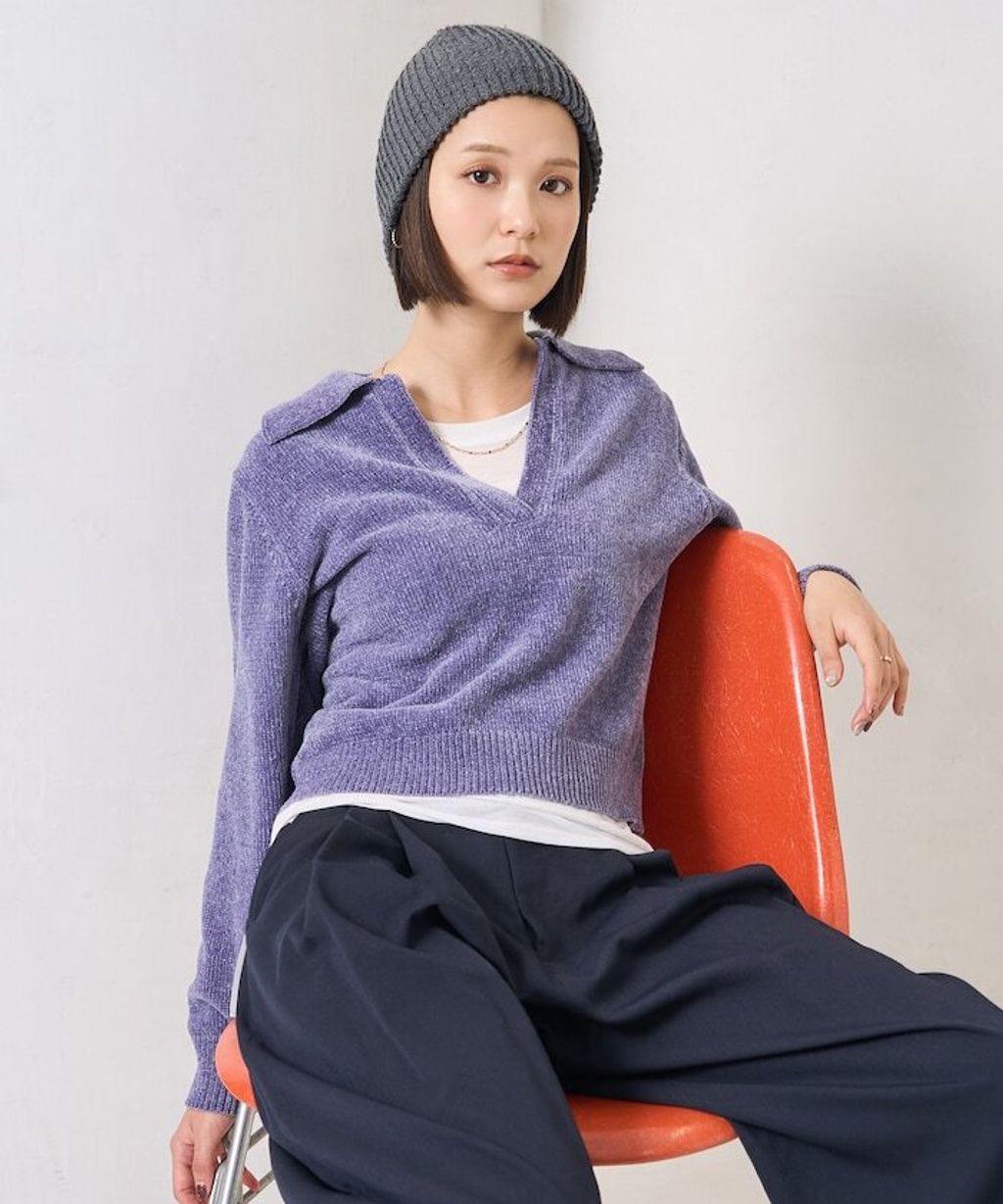 FREAKS STORE 毛絨紗線開領POLO針織上衣_9