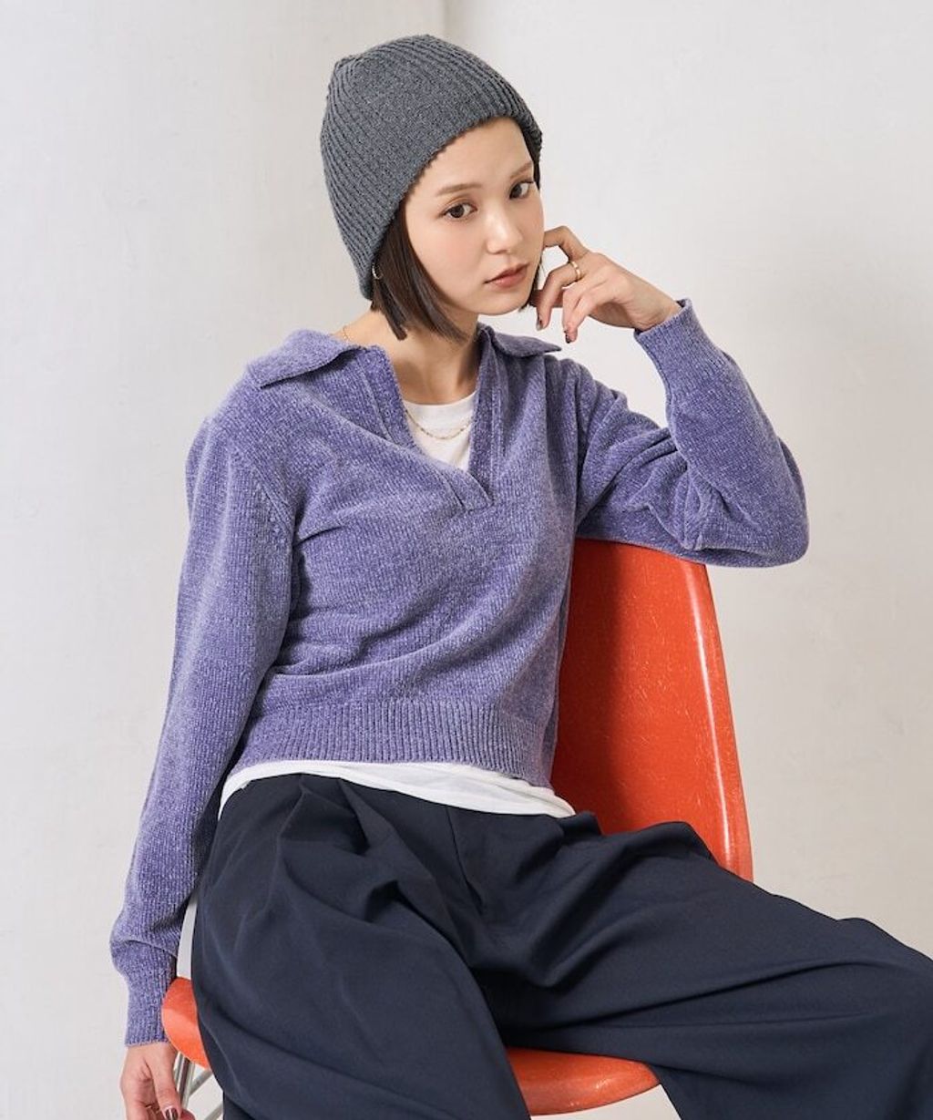 FREAKS STORE 毛絨紗線開領POLO針織上衣_10