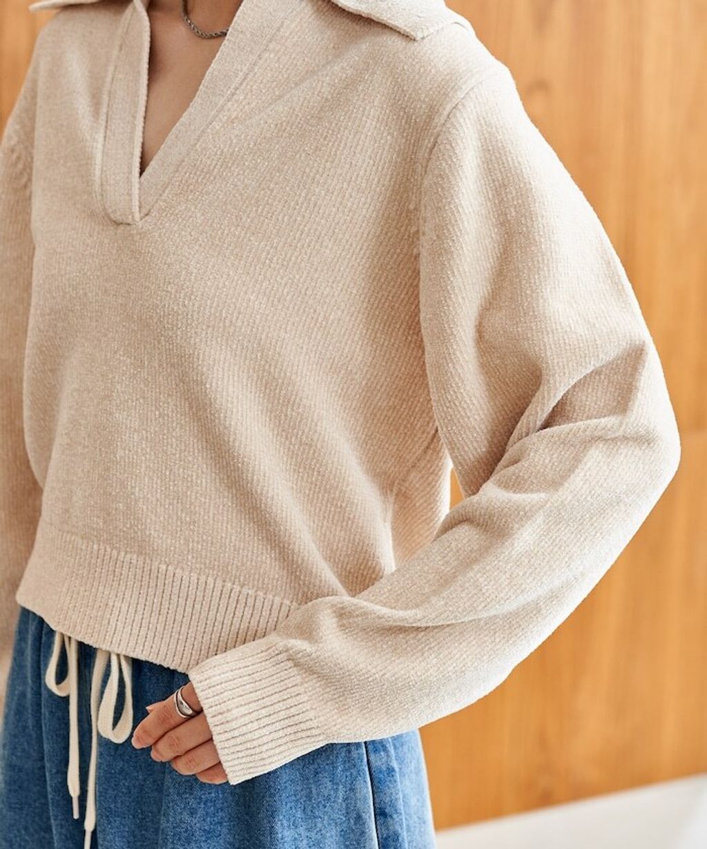 FREAKS STORE 毛絨紗線開領POLO針織上衣_56