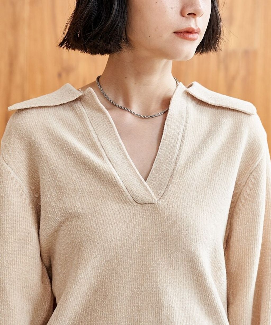 FREAKS STORE 毛絨紗線開領POLO針織上衣_55