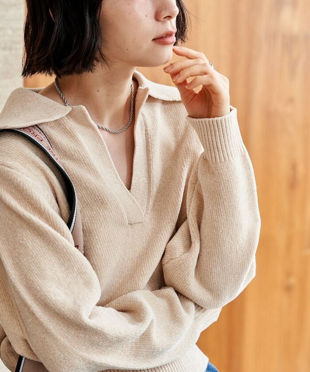 FREAKS STORE 毛絨紗線開領POLO針織上衣_50