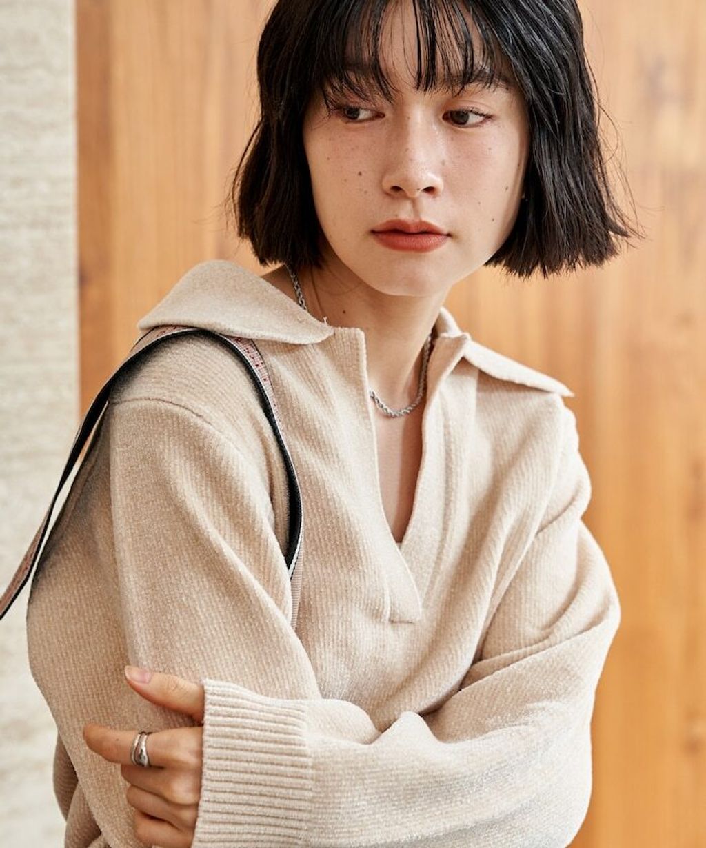 FREAKS STORE 毛絨紗線開領POLO針織上衣_48