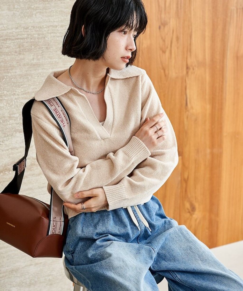 FREAKS STORE 毛絨紗線開領POLO針織上衣_44