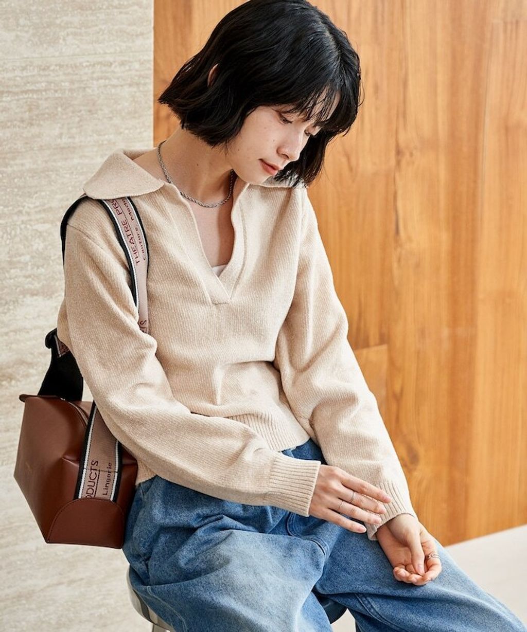 FREAKS STORE 毛絨紗線開領POLO針織上衣_43