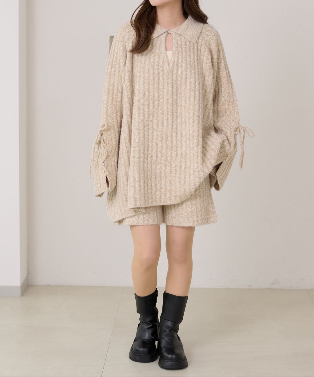 apres jour clair 袖口綁帶POLO領口紋理針織修身上衣_10