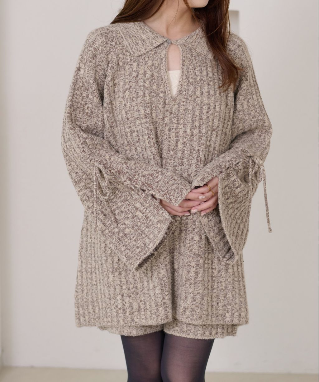 apres jour clair 袖口綁帶POLO領口紋理針織修身上衣_1