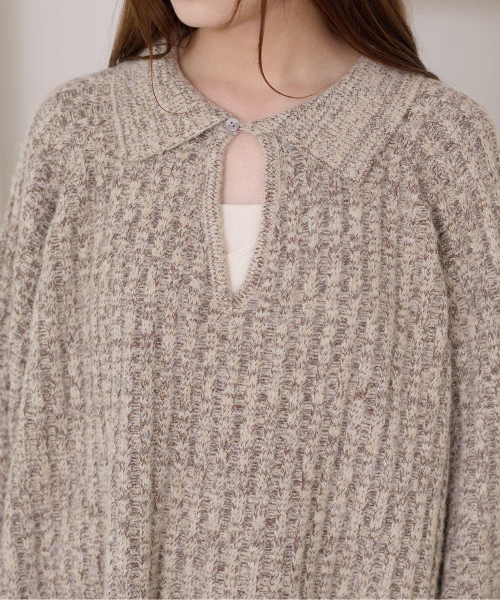 apres jour clair 袖口綁帶POLO領口紋理針織修身上衣_7