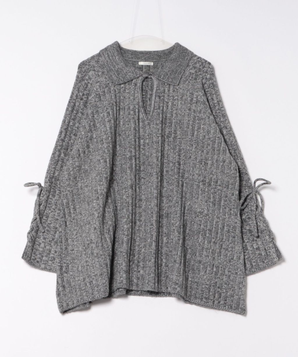 apres jour clair 袖口綁帶POLO領口紋理針織修身上衣_59