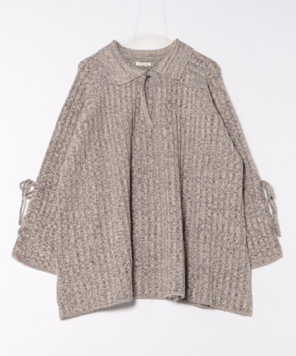 apres jour clair 袖口綁帶POLO領口紋理針織修身上衣_60