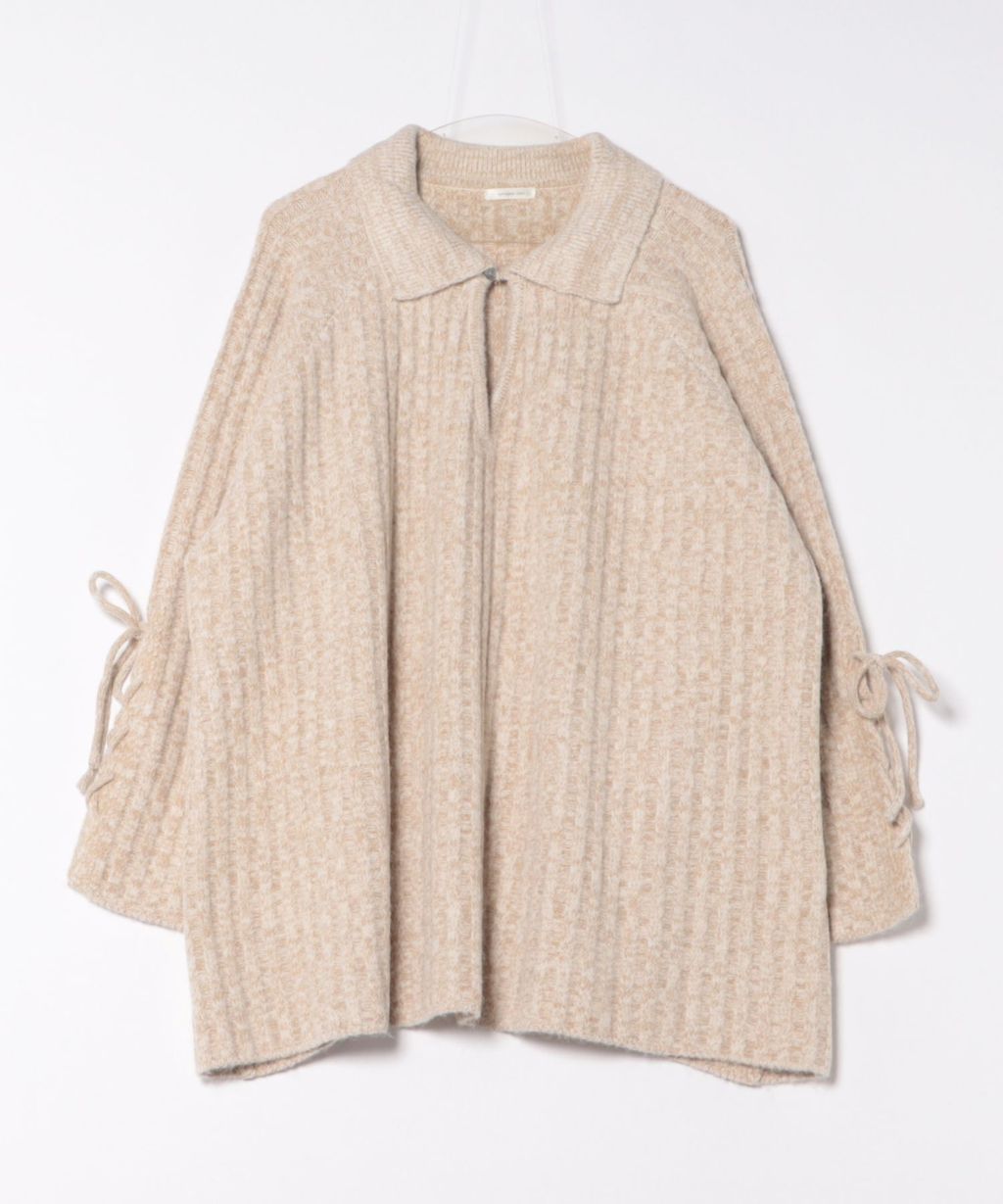 apres jour clair 袖口綁帶POLO領口紋理針織修身上衣_58