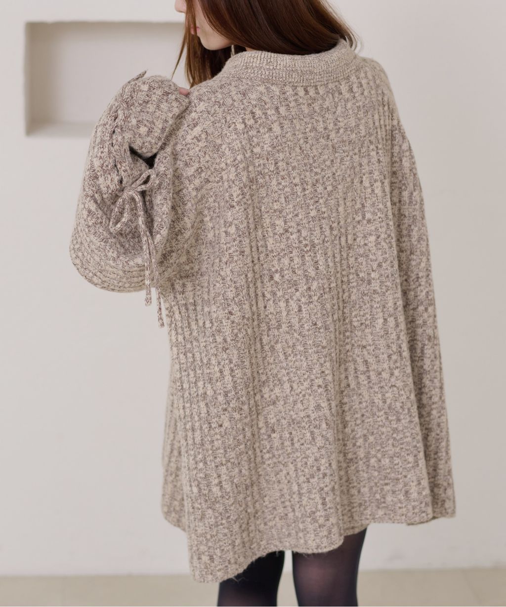 apres jour clair 袖口綁帶POLO領口紋理針織修身上衣_55