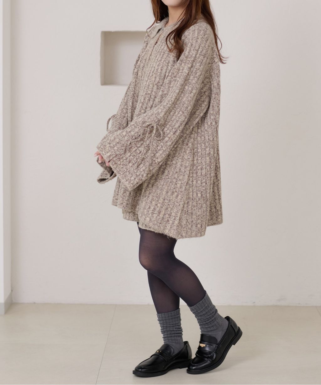 apres jour clair 袖口綁帶POLO領口紋理針織修身上衣_53