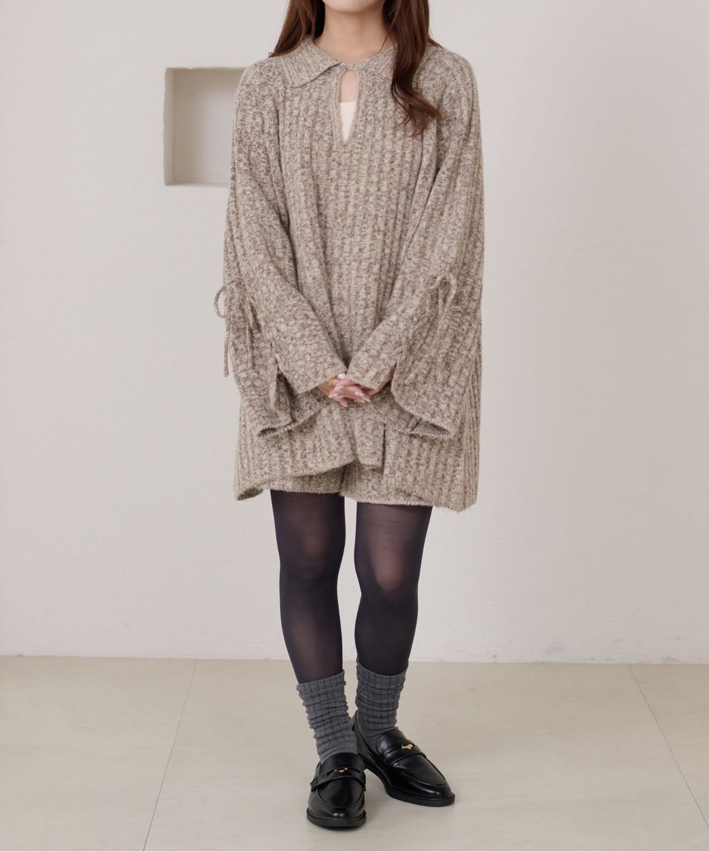 apres jour clair 袖口綁帶POLO領口紋理針織修身上衣_50