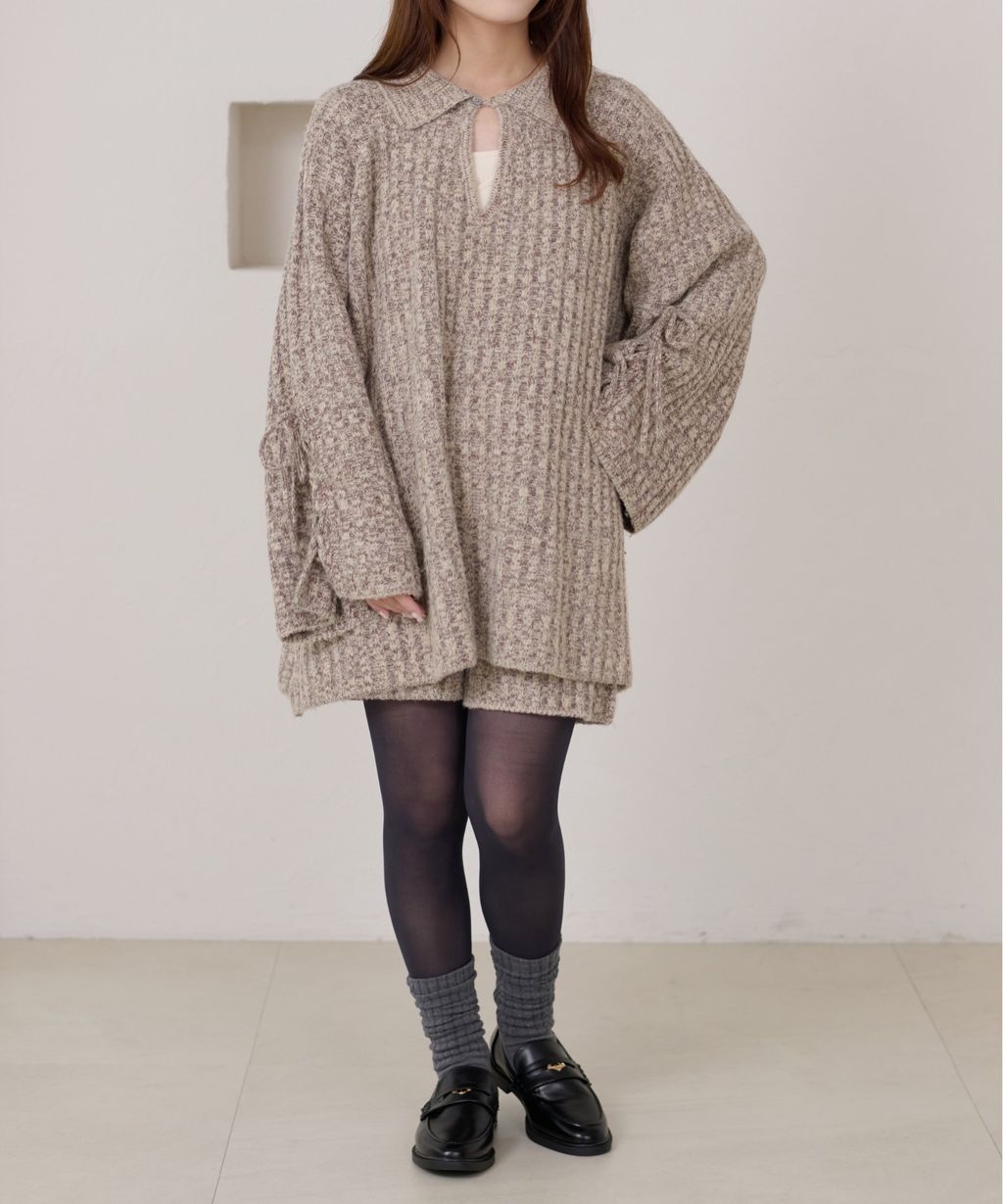 apres jour clair 袖口綁帶POLO領口紋理針織修身上衣_51