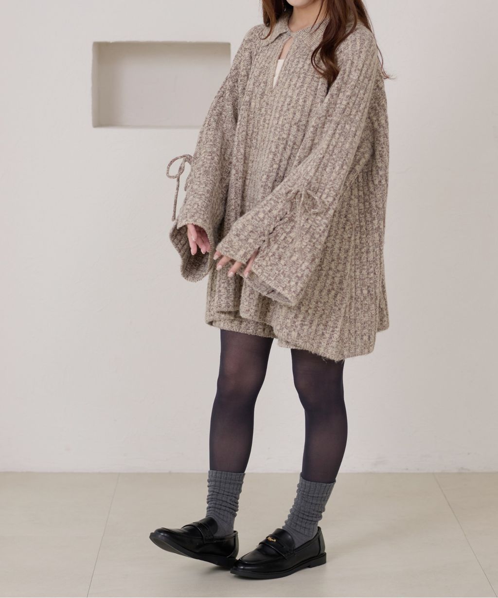 apres jour clair 袖口綁帶POLO領口紋理針織修身上衣_52