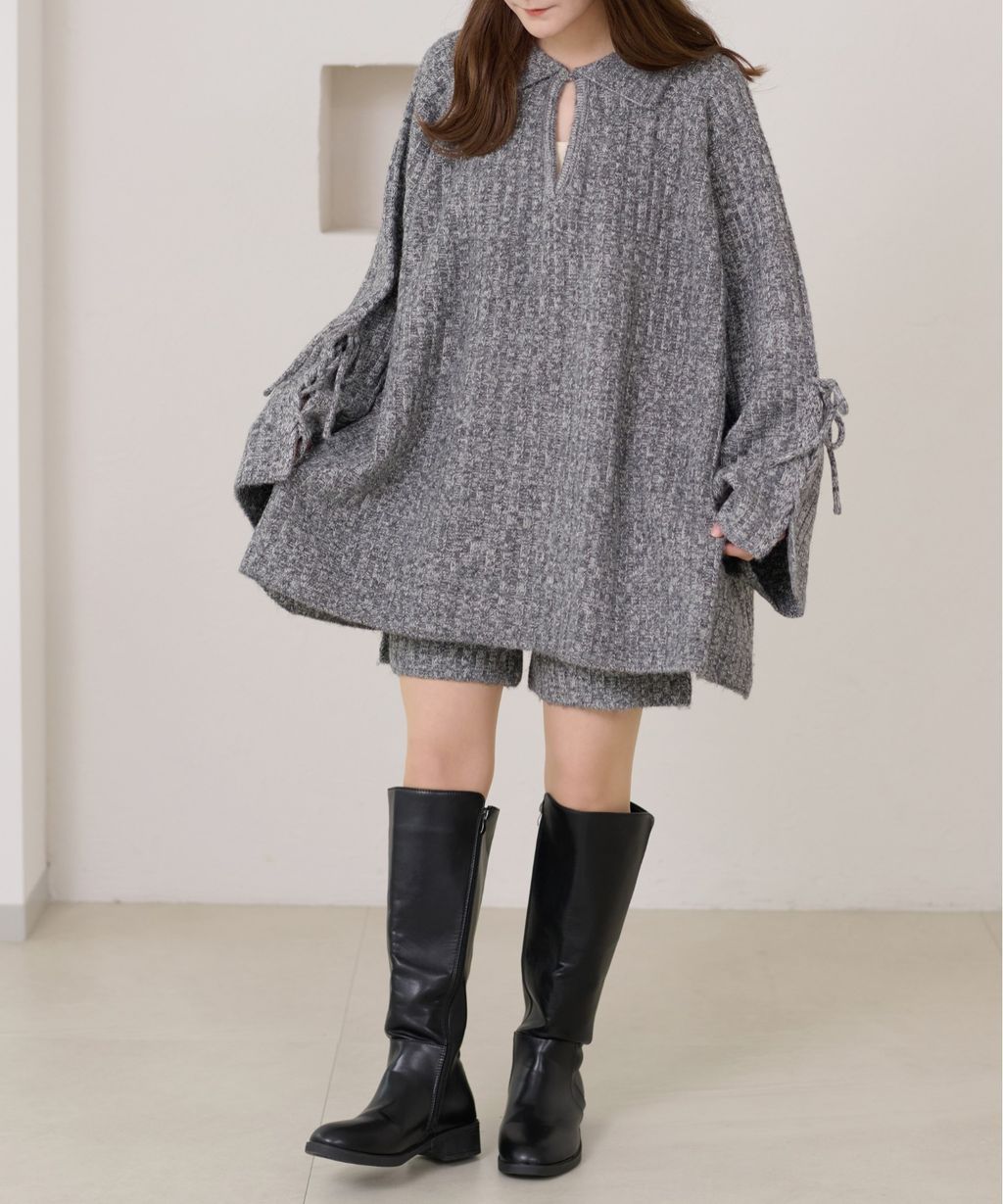 apres jour clair 袖口綁帶POLO領口紋理針織修身上衣_26