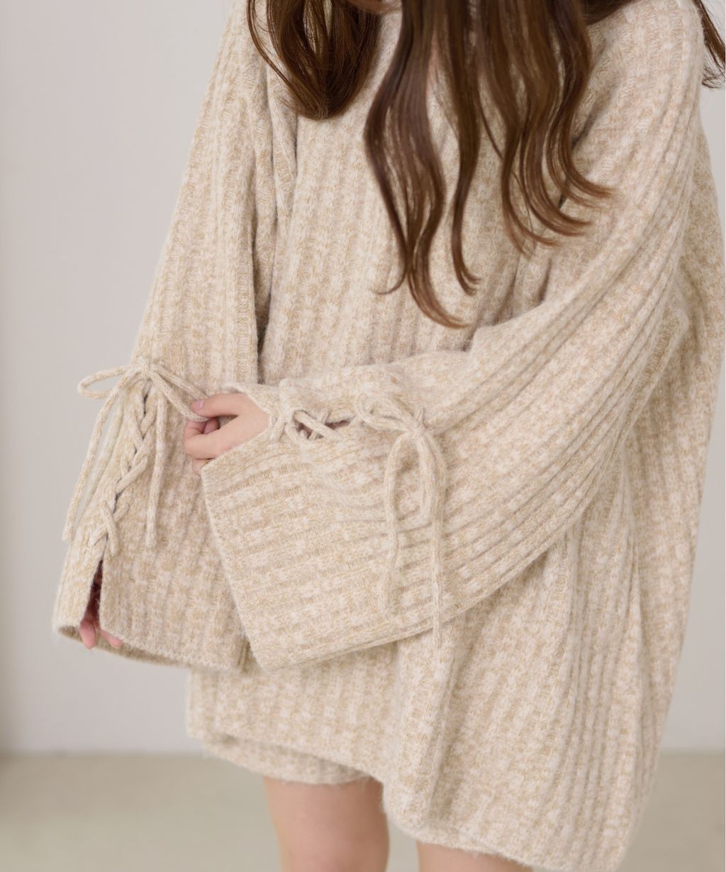 apres jour clair 袖口綁帶POLO領口紋理針織修身上衣_19