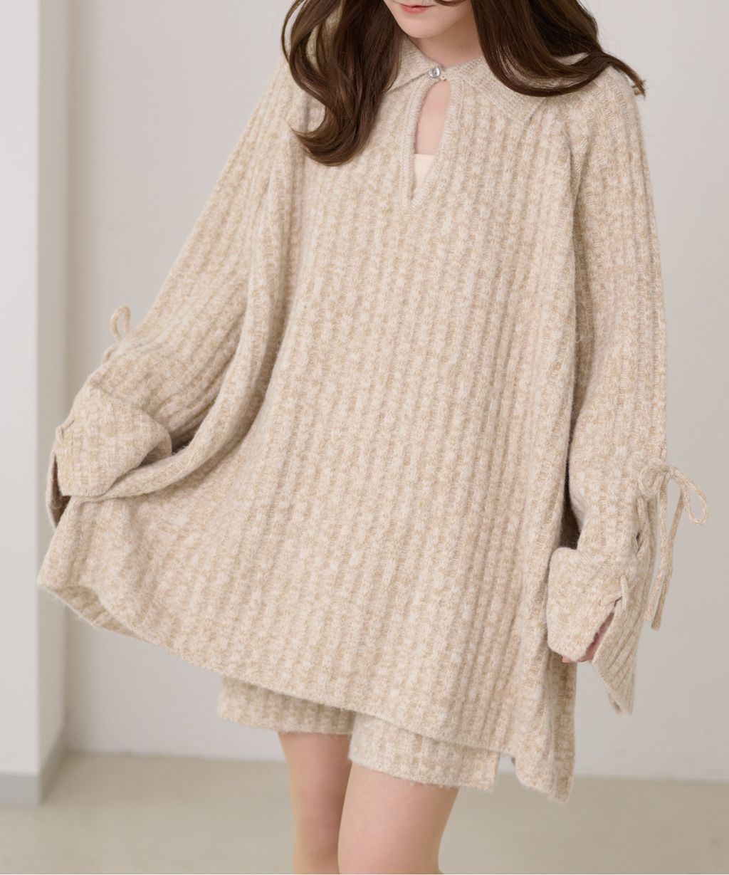 apres jour clair 袖口綁帶POLO領口紋理針織修身上衣_16