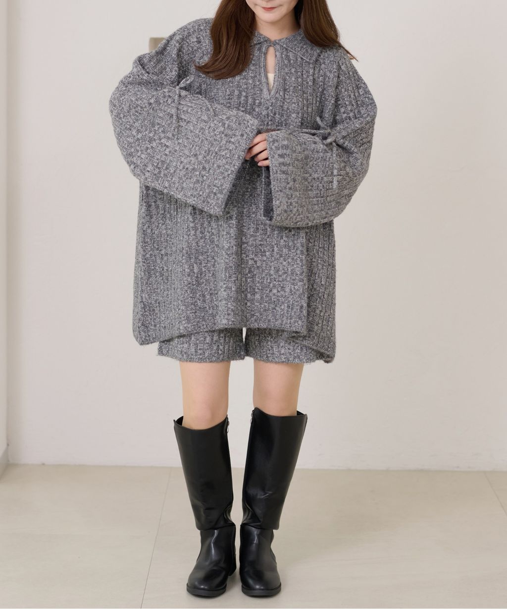 apres jour clair 袖口綁帶POLO領口紋理針織修身上衣_27