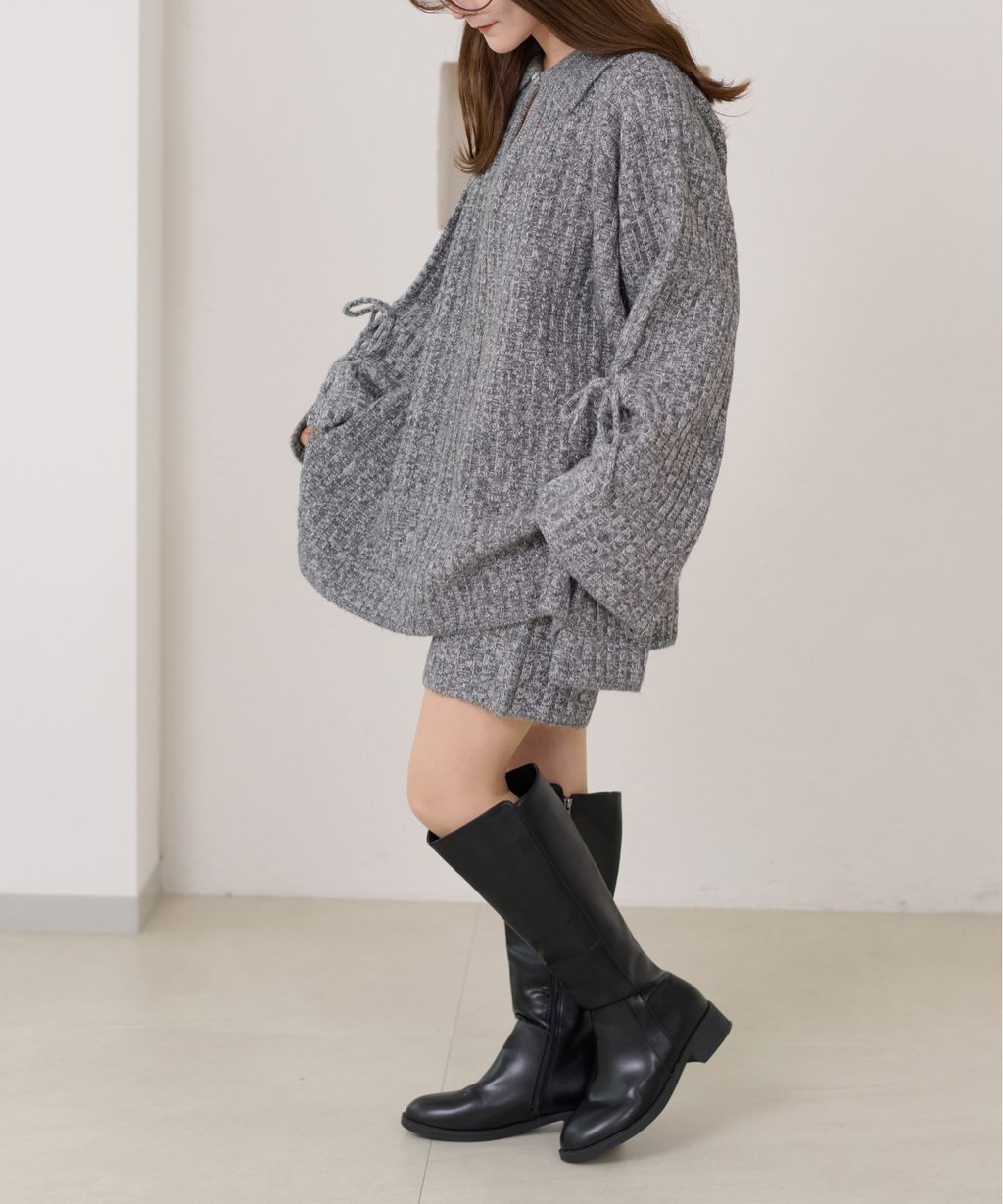 apres jour clair 袖口綁帶POLO領口紋理針織修身上衣_29