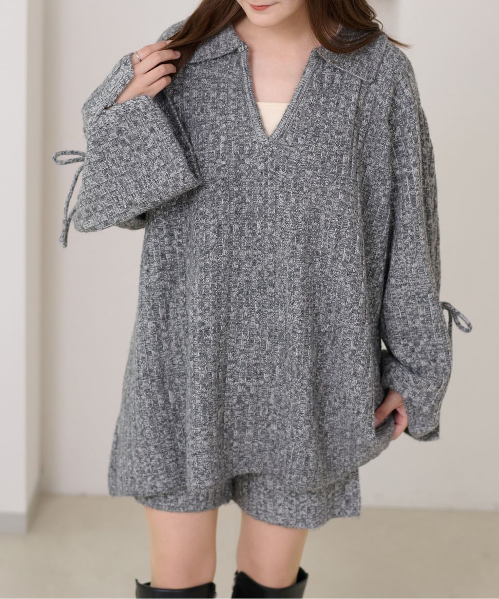 apres jour clair 袖口綁帶POLO領口紋理針織修身上衣_37