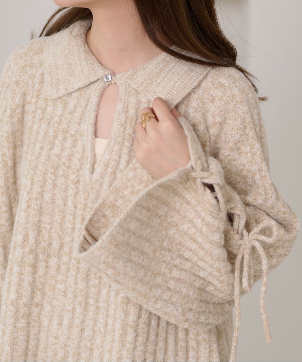 apres jour clair 袖口綁帶POLO領口紋理針織修身上衣_20