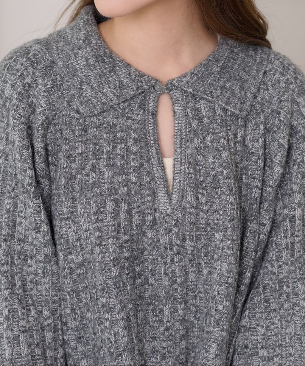 apres jour clair 袖口綁帶POLO領口紋理針織修身上衣_36