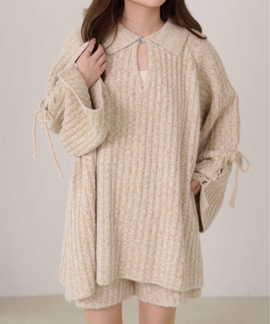 apres jour clair 袖口綁帶POLO領口紋理針織修身上衣_17