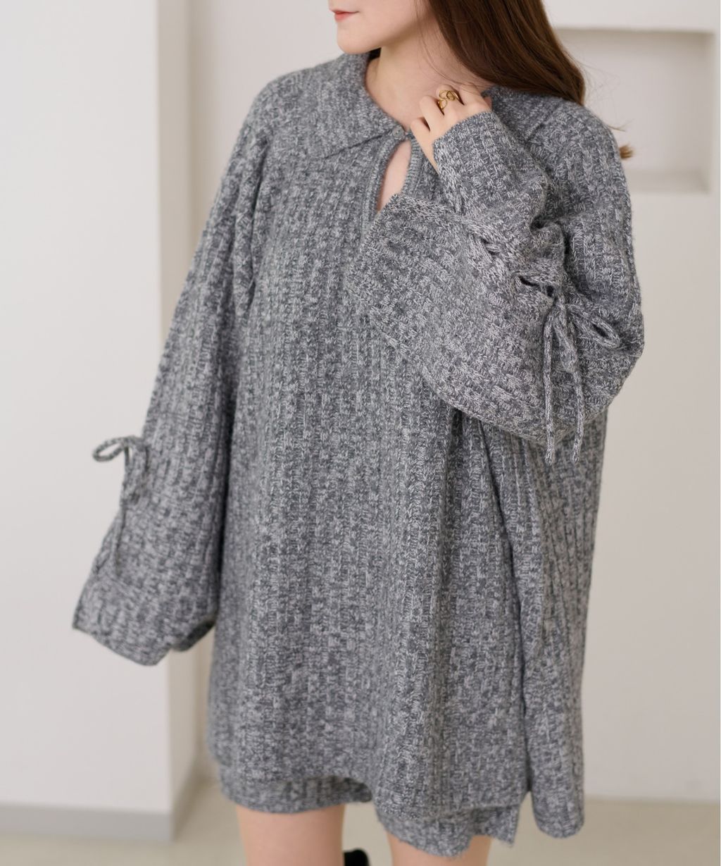 apres jour clair 袖口綁帶POLO領口紋理針織修身上衣_35