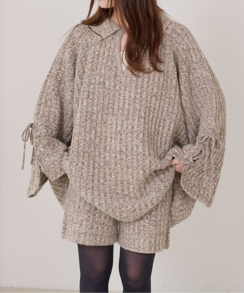 apres jour clair 袖口綁帶POLO領口紋理針織修身上衣_9