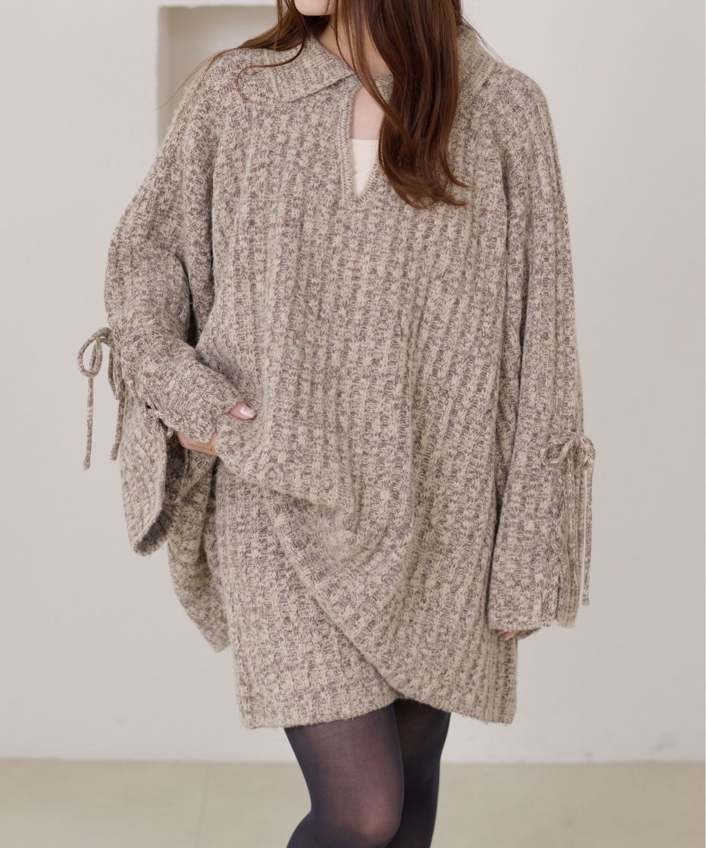 apres jour clair 袖口綁帶POLO領口紋理針織修身上衣_8