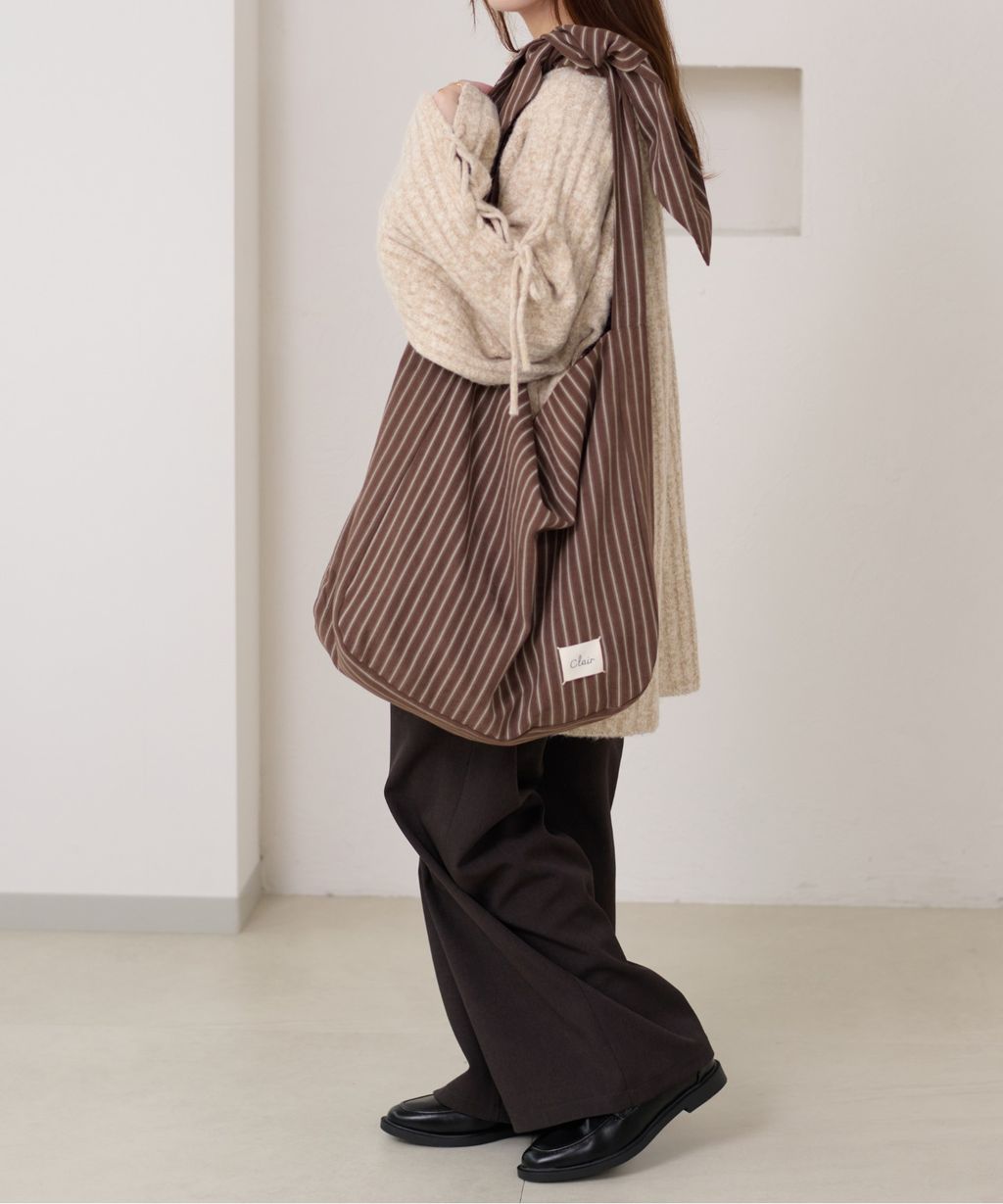 apres jour clair 條紋蝴蝶綁帶寬底托特包_2