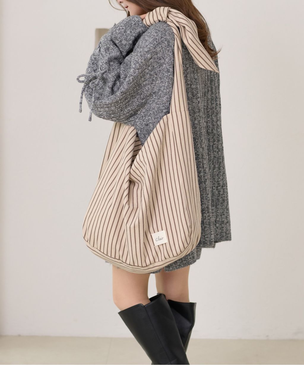 apres jour clair 條紋蝴蝶綁帶寬底托特包_1