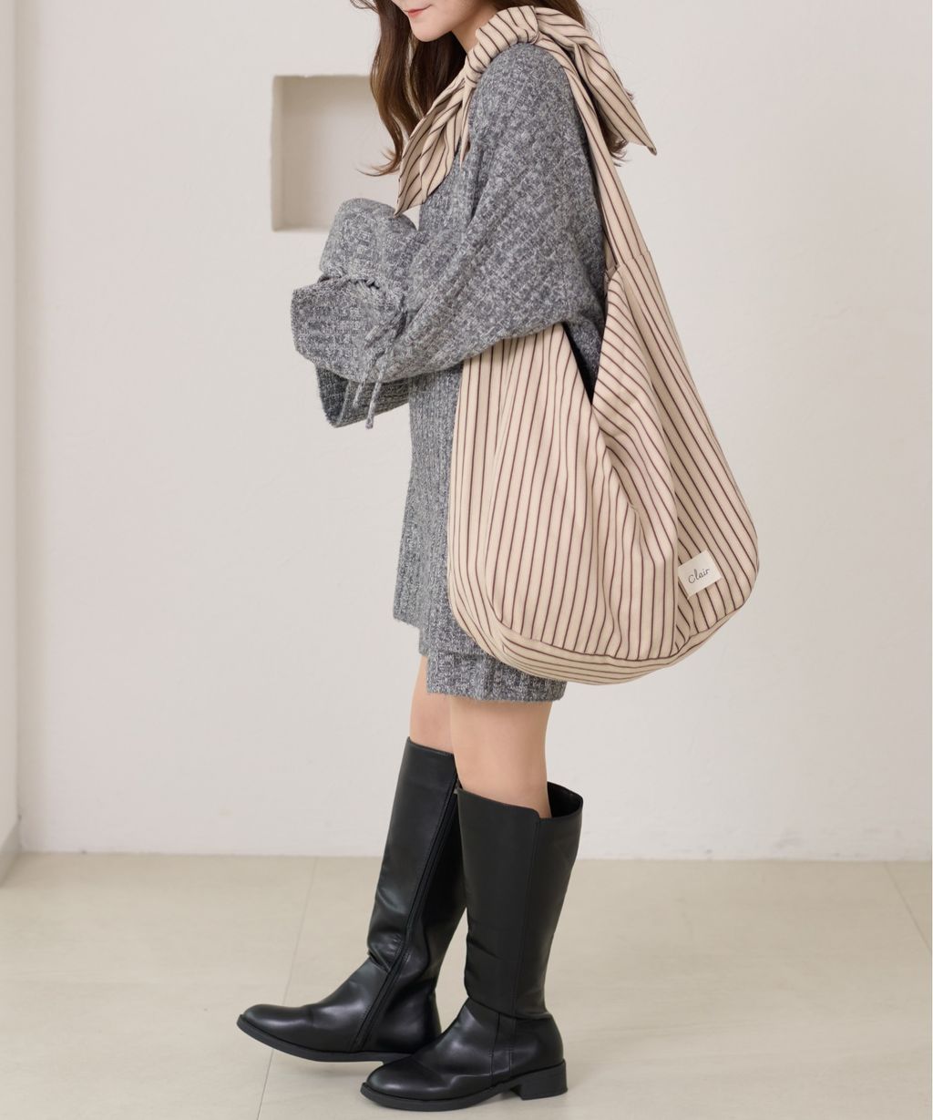 apres jour clair 條紋蝴蝶綁帶寬底托特包_6