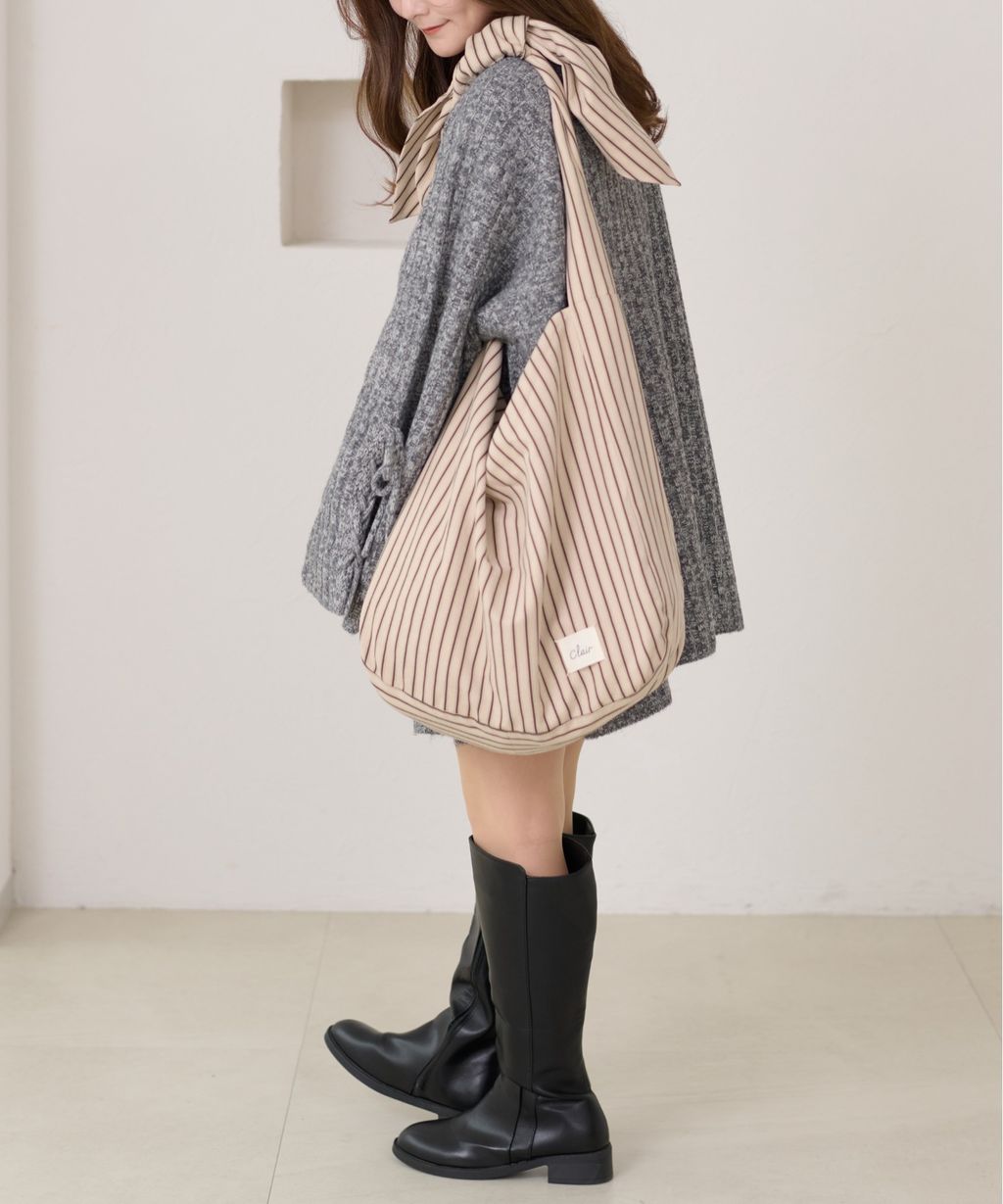 apres jour clair 條紋蝴蝶綁帶寬底托特包_7