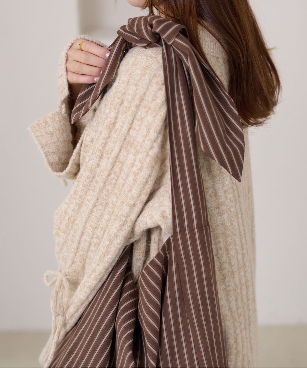 apres jour clair 條紋蝴蝶綁帶寬底托特包_21