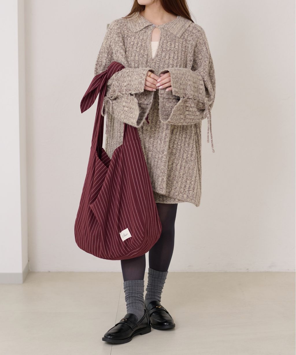 apres jour clair 條紋蝴蝶綁帶寬底托特包_17