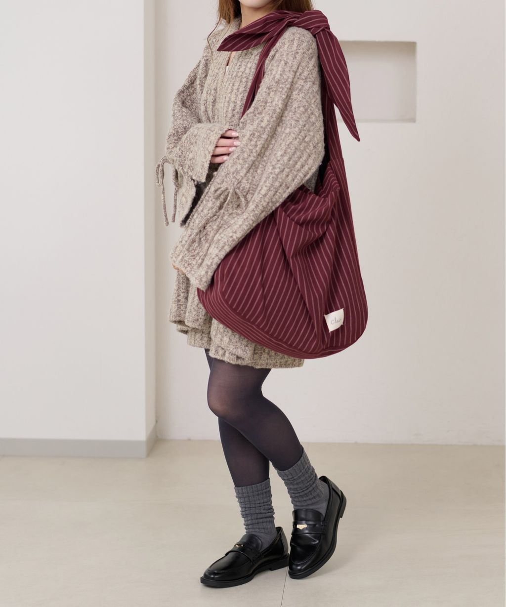 apres jour clair 條紋蝴蝶綁帶寬底托特包_16