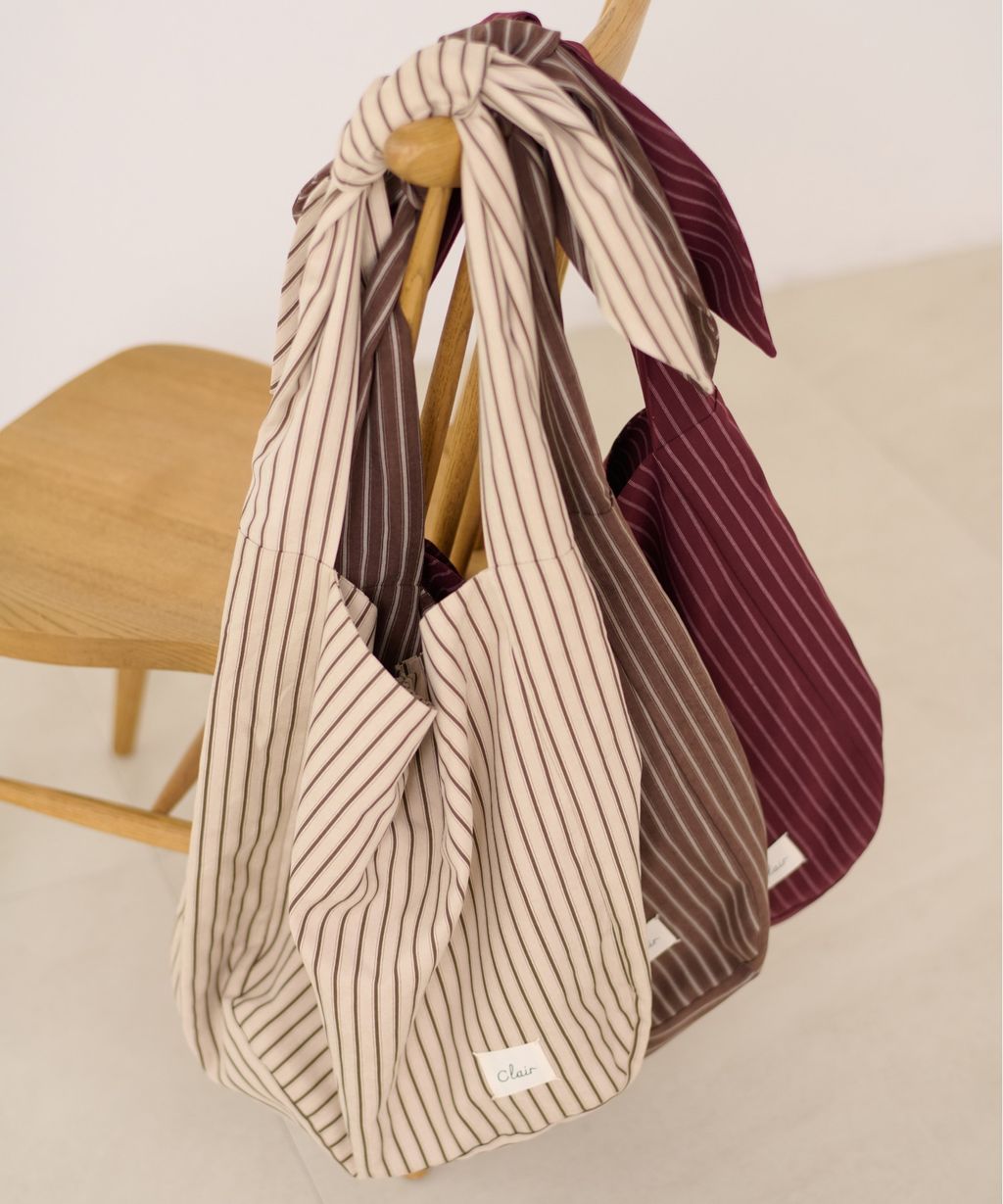 apres jour clair 條紋蝴蝶綁帶寬底托特包_14