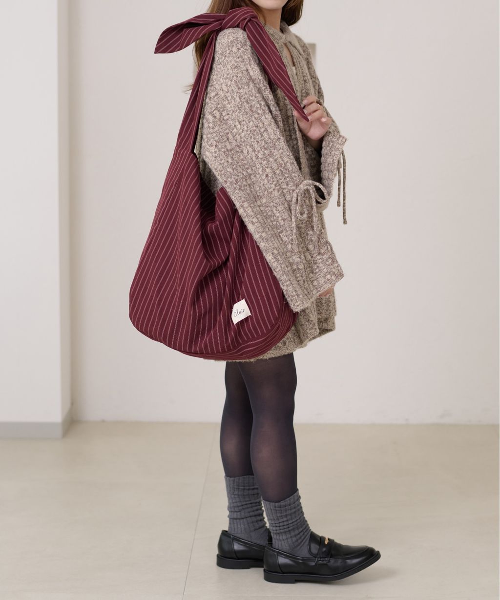 apres jour clair 條紋蝴蝶綁帶寬底托特包_15