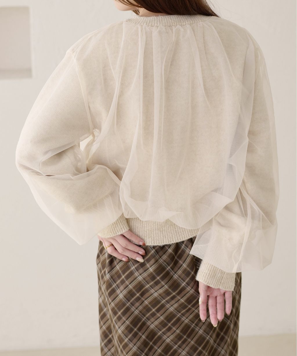apres jour clair 薄紗疊層感針織開襟衫_4