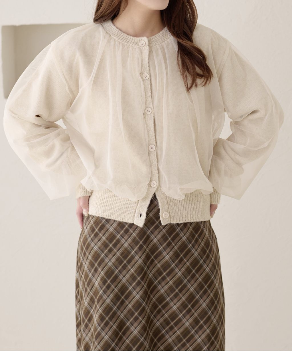 apres jour clair 薄紗疊層感針織開襟衫_3