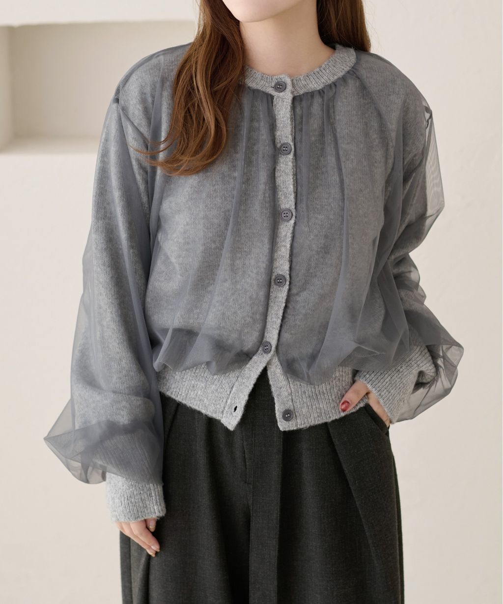 apres jour clair 薄紗疊層感針織開襟衫_2