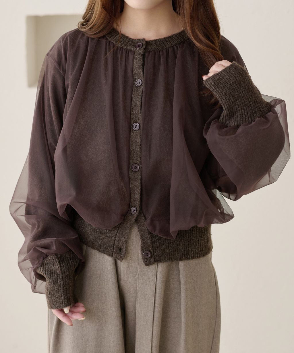 apres jour clair 薄紗疊層感針織開襟衫_1